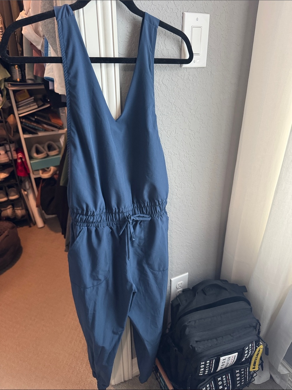 Albion Blue V-Neck Jumpsuit with Drawstring Waist